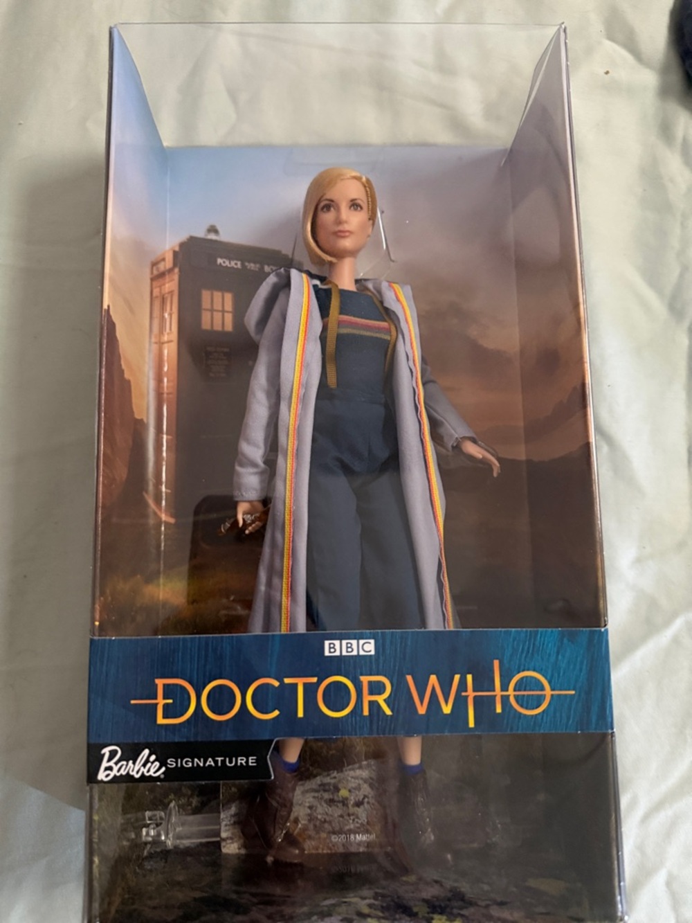 Barbie Doctor Who Doll in Light Blue Coat and Navy Outfit